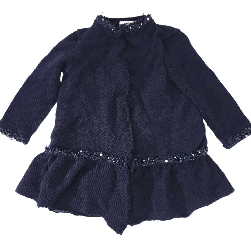 Zara Knit Boucle Black Coat Small (Runs Like XS) 3/4 Sleeves, Academia Glam